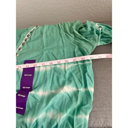 Bandolino Green Tie Dye V Neck 3/4 Sleeve Bohemian Tunic Size XXL retro