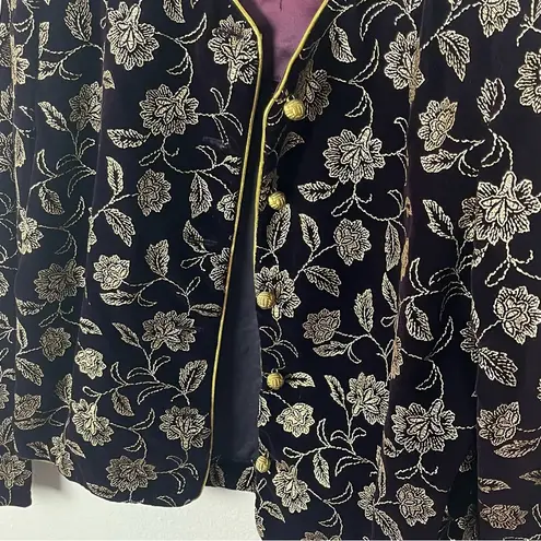 Norton Mcnaughton Burgundy Velour Gold Embroidery Accent Button Blazer, Size 8