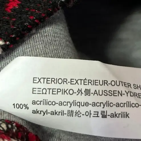 Bershka Multicolor Houndstooth Plaid Knit Hoodie Hooded Pullover Sweater Top L