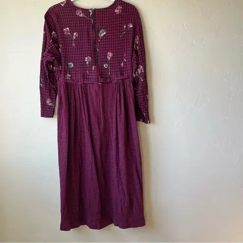 vtg dress gingham Plaid floral midi carnation Dark Grandma Cottage prairie Purple Size 10