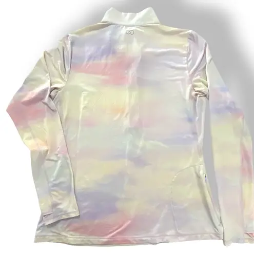🎈CALIA Pastel Watercolor 1/4 Zip Long Sleeve Thumbholes Pullover Top Medium Pink