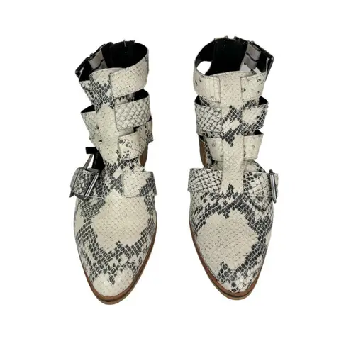 NWT Crevo Snakeskin Ankle Booties Sz 7 Buckle Straps Stacked Heel Black