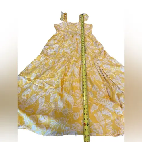 Angie  Midi Dress Cap Sleeve Tiered Skirt Yellow Floral Open Back Womens Large