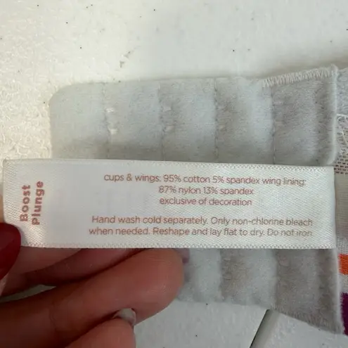 Cacique 42D Bra Boost Plunge Underwired Lightly Lined Cotton Blend Floral Womens