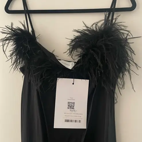 NWT Sleeper Boheme Midi Dress size Large L black feathers slip Tuckernuck