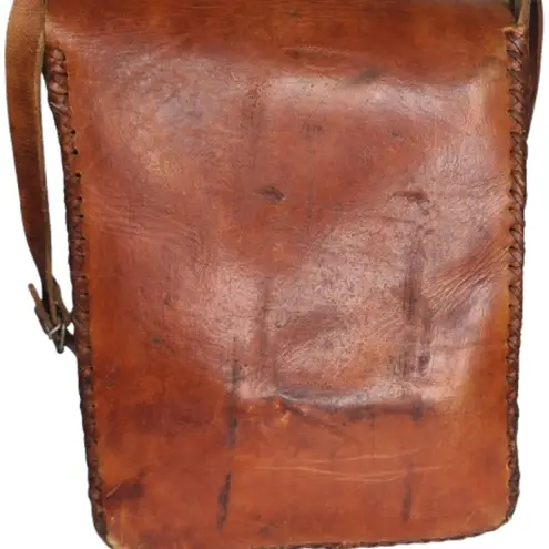 Source Unknown Handmade Leather Rustic Hipster Shoulder Bag Satchel Crossbody Dark Tan - Image 3