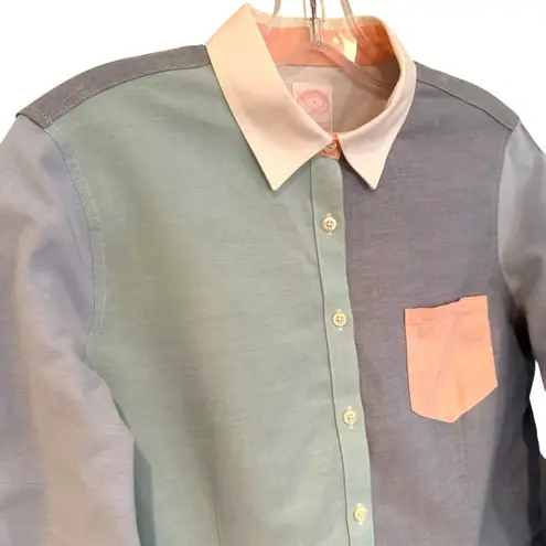 Brooks Brothers 346 Tailored Fit Colorblock Cotton Shirt Womens 8 Preppy Classic