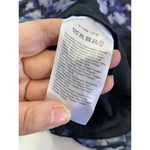 Monique Lhuillier Dress Women 14 Blue Black Melanie V Neck Chiffon Sleeveless