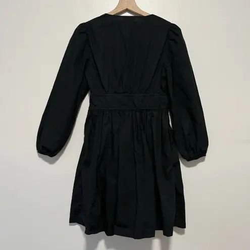 J.Crew  Black V-neck‎ Puff Sleeve Cotton Poplin Mini Dress Size 2