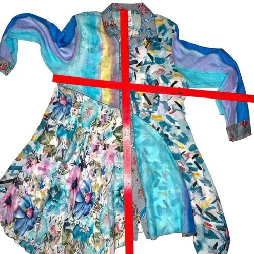 Fleur de Lis Anthropologie Asymmetric Tunic Dress Roll Tab Sleeve L Sheer Flowy Size L