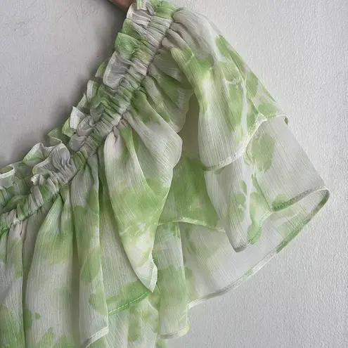 MISA Los Angeles Misa Rumi Asymmetric Floral-print Chiffon Dress In Honeydew