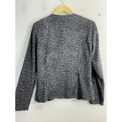 Jessica Howard Womans Animal Print Blazer Jacket 10 Zip Front Gray Black