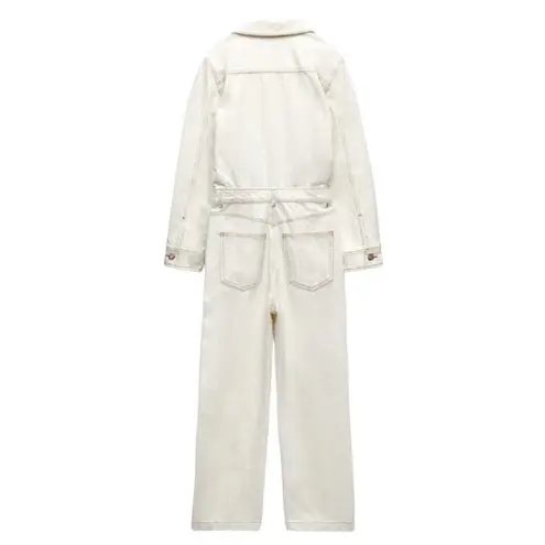 ZARA  Denim Coverall Utility Jumpsuit Small In Cream NWT