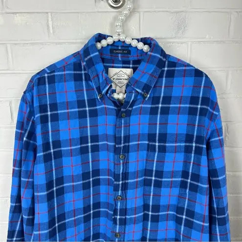 st. john's bay St. John’s Bay Blue Plaid Classic Fit Flannel Shirt Size M Unisex