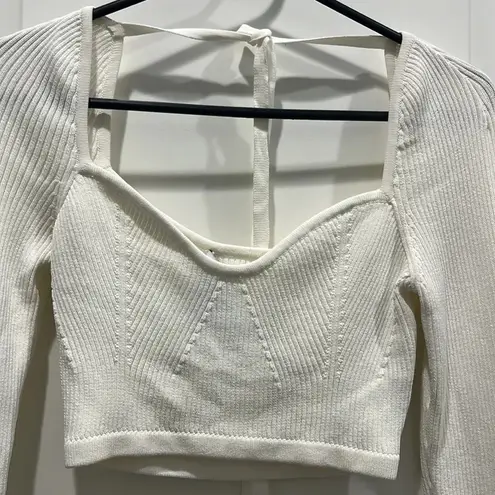 Revolve Significant Other Dacia Knit Long Sleeve Cropped Top in Cream Sz 4 White