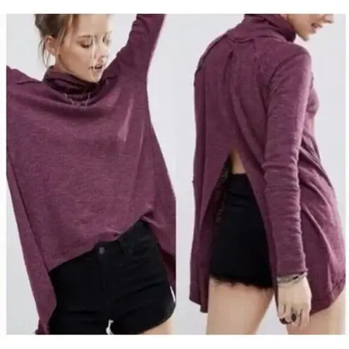 Free People  Juicy Split Back Turtleneck Thermal Sweater Plum Medium Autumn Fall