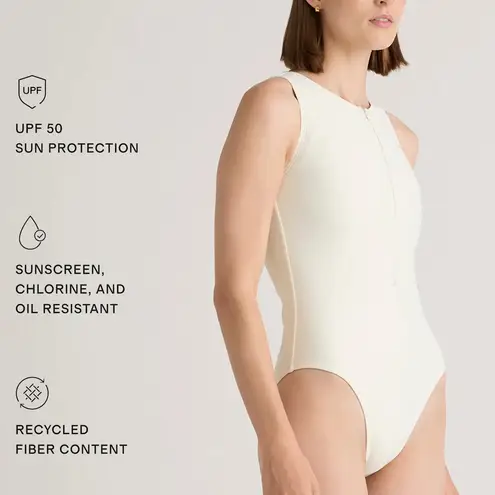 Quince NIB Italian Zip-Front One-Piece Swimsuit Ivory White Women's Size Medium