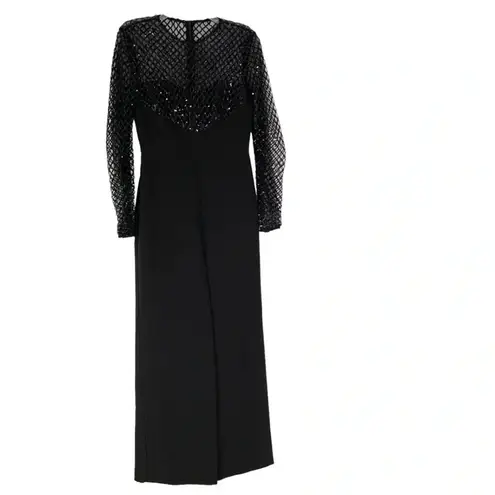 Halston Heritage Halston Jac Sequin Illusion Neck Crepe Wide Leg Jumpsuit Black Size 2 NWT