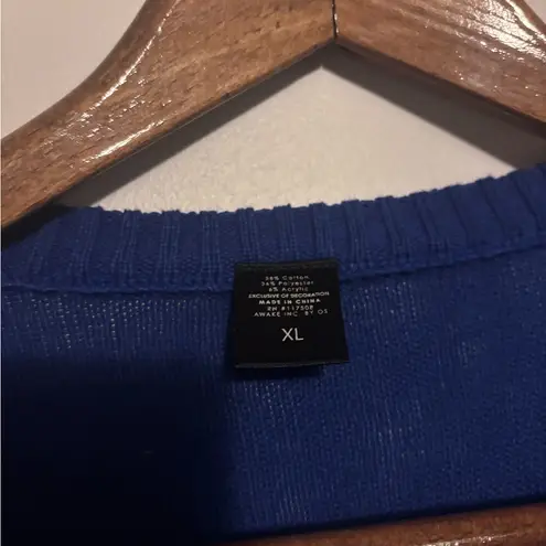 Ugly Christmas Sweater Bright Blue Reindeer Pom Pom Cozy Holiday