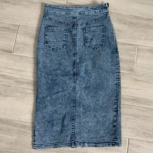 The Comfy Denim acid washed split pencil blue jean skirt, stretchy and / Size S