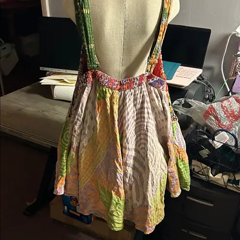 Kantha Rompers with Pockets, Handmade Cotton Boho Bib Jumpsuit, Sustainable Green Size 2X