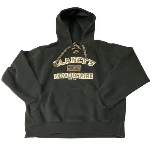 Clancy's Vacationaire Resort Signature Sportswear Hoodie Sweatshirt Sz M Black Size M