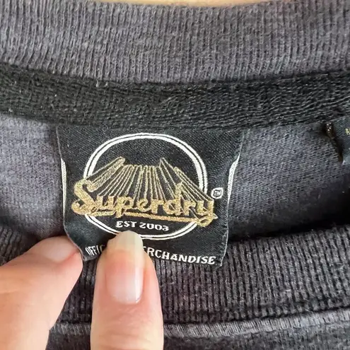 Superdry Womens Sparkle Logo Black Gray Tee Size 6 Casual Travel