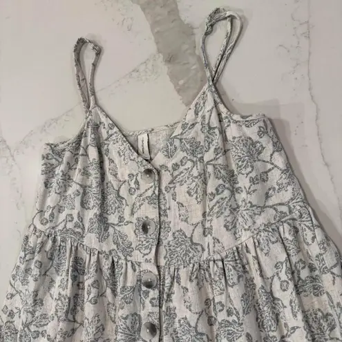 Gentle Fawn Floral Linen Blend ButtonDown Mini Babydoll Dress Womens Small Cream