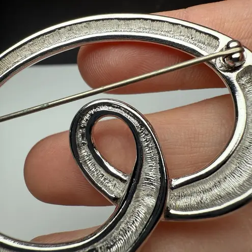 Monet Silver Swirl Silver Tone Brooch Pin Signed Vintage