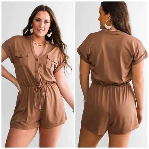 Daytrip  brown utility stretch spandex romper beach boho casual minimalist