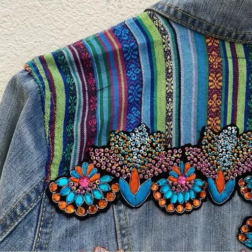 Customized Embroidered Patch Peacock Denim Jean Jacket Size M
