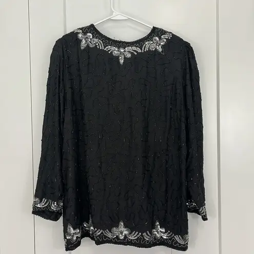 New Vintage Style & Design Med Silk Black and White Floral Beaded Formal Jacket