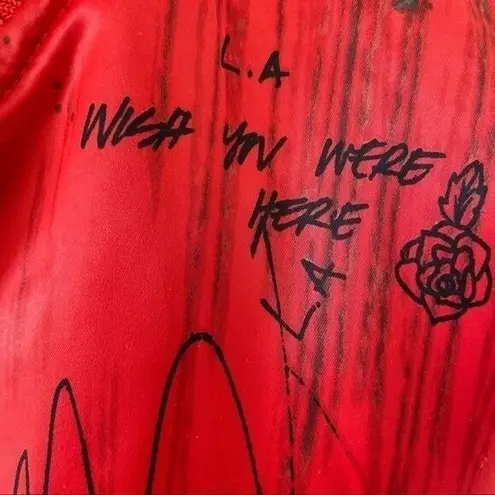 Guess Alpine Graffiti Bomber Jacket Men's Sz Medium Red Streetwear Full Zip