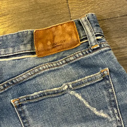 Moussy Vintage Distressed Raw Edge Hem Jeans Blue Size 27