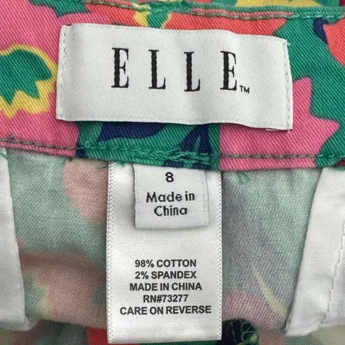 Elle Green Floral Cotton Blend Women’s Shorts Size 8