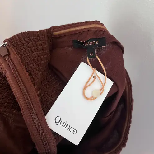 Quince NEW Linen Strapless Smocked Back Maxi Dress Chocolate Brown XL