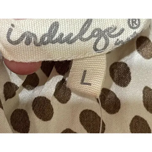 Indulge Maxi Dress Brown and Cream Dot V-Neck Open Back Size L Large