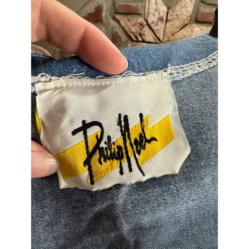 Jean Jacket open front gold shoulders studded bedazzled 1990s Blue Size XL