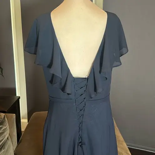 Women’s Blue Flutter Sleeve Full Length Bridesmaid Dress Corset Back Size 14 NEW