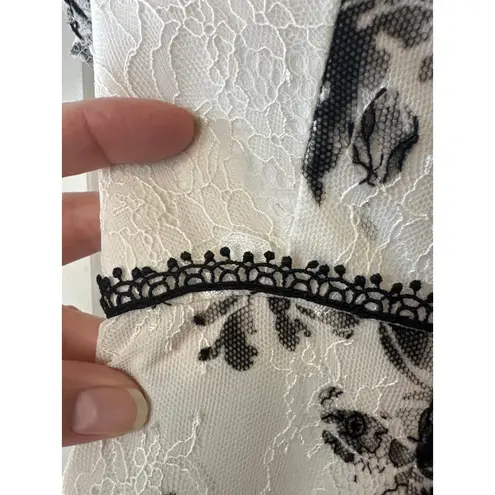 Marchesa Notte Off Shoulder Floral Lace Tiered Dress Size 4 Black