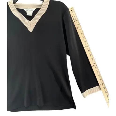 Misook Knit Top S Petite Black Cream Classic Blouse Career Minimalist Luxury Vtg