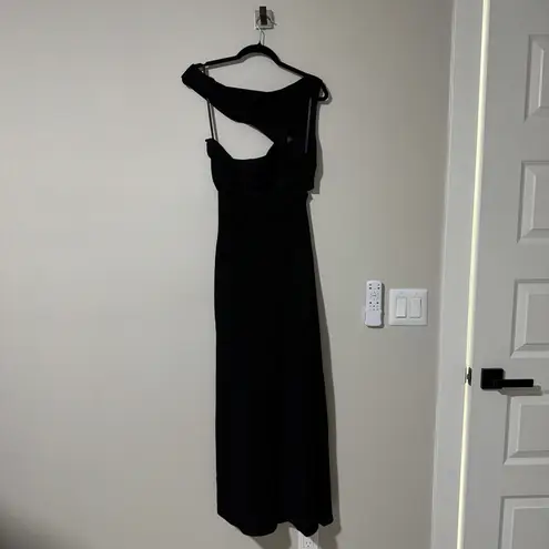 STAUD Prismatic Asymmetric Cutout Ribbed-knit Maxi Dress Black Size 10