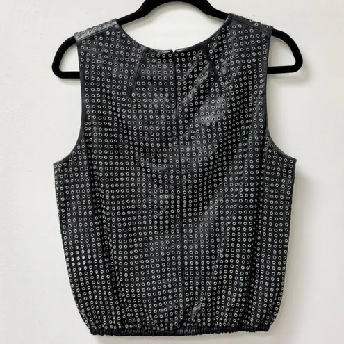Tamara Mellon Sleeveless 100% Real Lamb Leather Grommet Top Black Womens Size 10