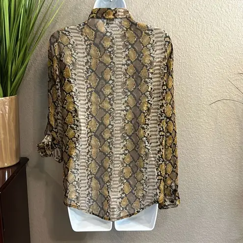 Timing #332  Snakeskin printed long sleeve sheer top size small