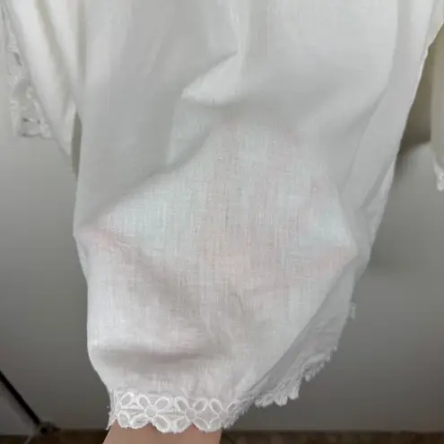 J Jill Embroidered Tunic Top Sz XL Linen Blend Coastal Grandma Beachy Vacation White