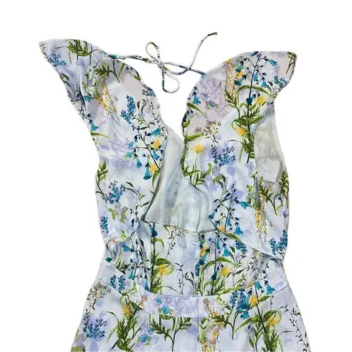 Adelyn Rae ruffle floral midi open back sky blue dress sz M