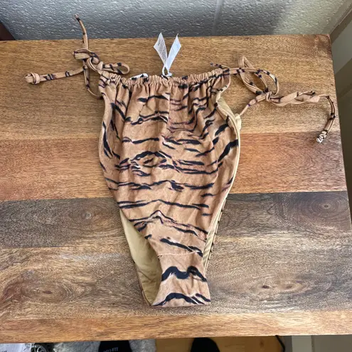 We Wore What NWT Onia x  Ruched String Bottom Tiger Print Tan Animal Bikini Large