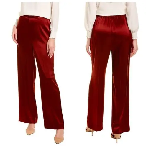 St. John ππ Liquid Satin Pant Elastic Back Pull-On Wide-Leg Oxblood Red M NWOT