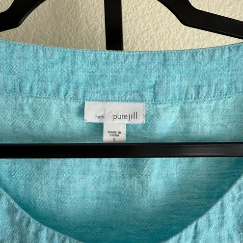 J Jill Linen Wide Cut Top Blue Large Relaxed Beach Lagenlook Vacation Summer