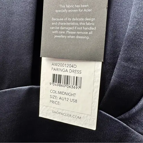 NEW Acler Paringa Long Puff Sleeve Satin Mini Dress Midnight Navy Blue US 8 NWT